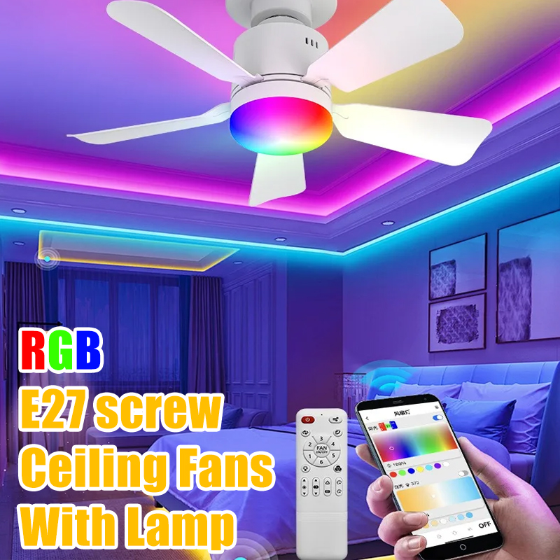 Smart Home Ventilation System - RGB LED-plafondventilatorlampen E27 dimbaar stille afstandsbediening