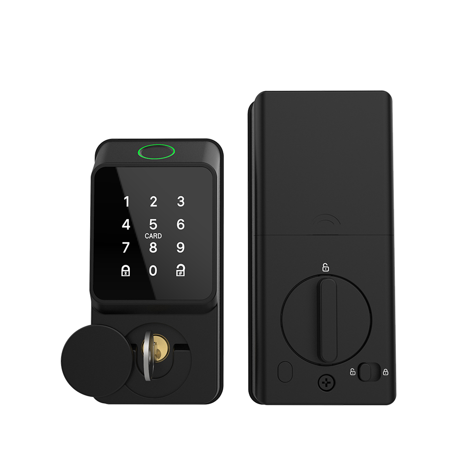 Smart Door Lock - Zwarte slimme deuropening met vingerafdruksensor, sleutelloos,